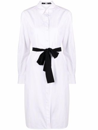 Karl Lagerfeld x Amber Valletta bow belted shirtdress - women - Organic Cotton - 40 - White