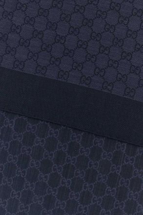 Gucci Mens Embroidered Wool Blend Foulard Navyblue Exterior: Silk Extra-Accessori Accessory