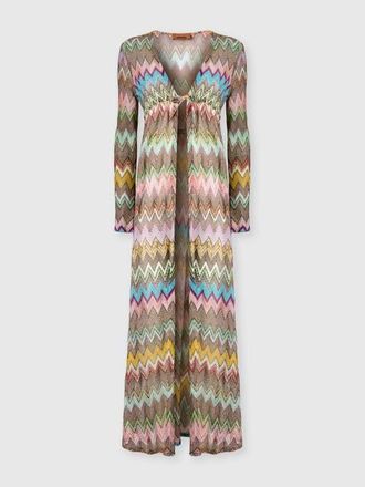 Missoni Long Cardigan In Lam&eacute; Viscose With Macro Zigzag Pattern in Black & Multicoloured at Nordstrom, Size 44 It