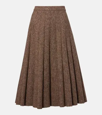 Brunello Cucinelli Pleated wool-blend tweed midi skirt