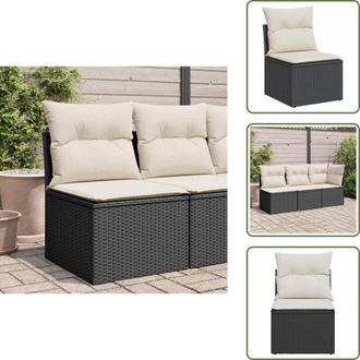 vidaXL Rattan PE - vidaXL Divano Giardino Senza Braccioli con Cuscini Nero in Polyrattan - Cuscino sfoderabile