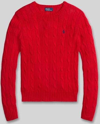 Polo Ralph Lauren Strickpullover mit Zopfmuster Modell JULIANNA in Rot, Gr&ouml;&szlig;e XL