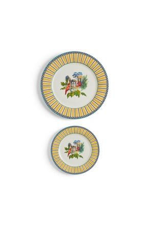 Lisa Corti Porcelain Set Plate of 2 Jungle Parrot Yellow