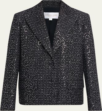 Michael Kors Single-Button Sequin Cotton Tweed Blazer