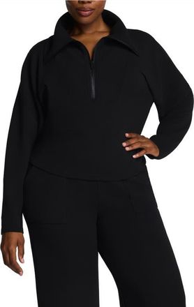Spanx AirEssentials French Rib Quarter Zip Pullover in Very Black at Nordstrom, Size X-Small