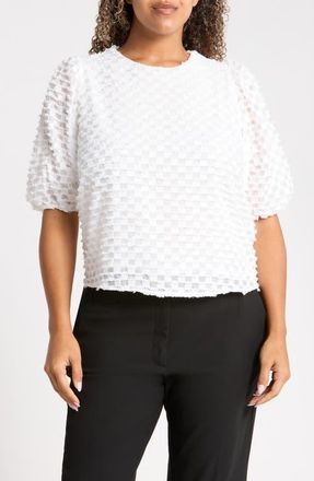 Rain + Rose Textured Puff Sleeve Top in White at Nordstrom, Size 3X