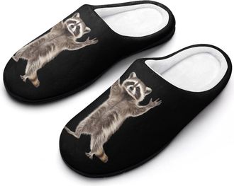 Generic Cute Raccoon Mens Slippers Slip On Comfortable Fleece Cotton House Shoes Winter