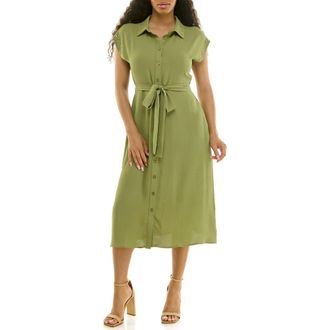 Nina Leonard Studded Cap Sleeve Midi Shirtdress in Soft Olive at Nordstrom Rack, Size X-Large