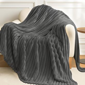 OEM Manta De Franela Gris De 150x200 Cm Con Rayas De Cuerda, Transpirable Y Suave, Ideal Para El Sof&aacute;