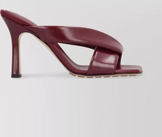 Bottega Veneta leather cross strap square toe mules