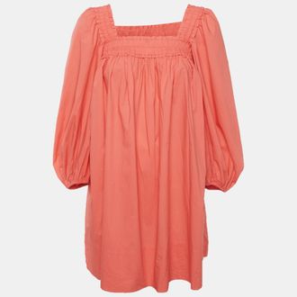 Zimmermann Orange Cotton Smocked Mini Dress