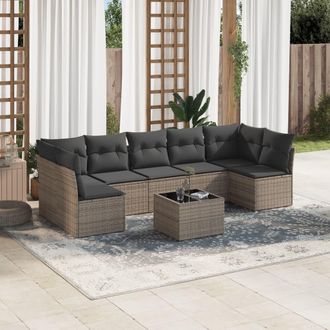 vidaXL Set De Sof&aacute;s De Jard&iacute;n 8 Pzas Y Cojines Rat&aacute;n Sint&eacute;tico Gris Vidaxl