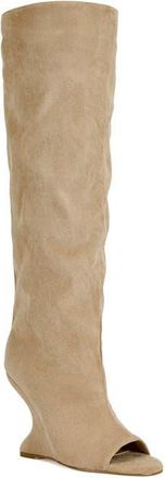 Azalea Wang Vincent Knee High Open Toe Boot in Tan at Nordstrom, Size 11