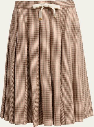 Moncler Check Pleated Wool Midi Skirt