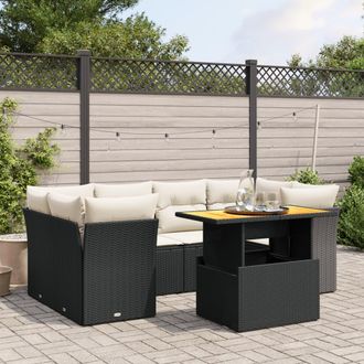 vidaXL Vidaxl - Set De Comedor De Jard&iacute;n 7 Pzas Y Cojines Rat&aacute;n Sint&eacute;tico Negro