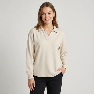 Only Carmakoma Langarm-Poloshirt ONLY CARMAKOMA CARGRETCHEN LS POLOCOLLAR BLOUSE JRS, Damen, Gr. XL, birch detail:melange, Jersey, Obermaterial: 78% Polyester, 17% V