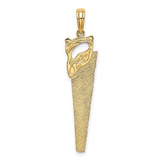 Diamond2Deal 14k Yellow Gold 3-D Flat Hand Saw Charm Pendant