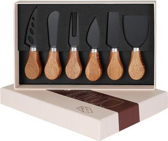 OEM Juego De 6 Cuchillos Para Queso, Hoja De Acero Inoxidable, Mango De Madera, Mango De Madera De Acacia, Tenedor Para Queso, Plateado