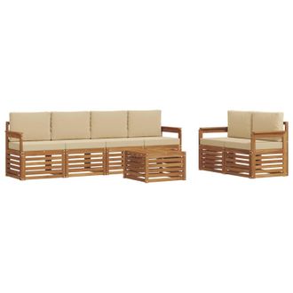 vidaXL Conjunto De Sof&aacute;s De Exterior Con Coj&iacute;n 7 Pcs Natural Y Beige Vidaxl