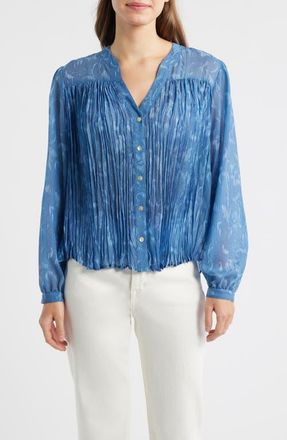 Cloth & Stone Pleated Denim Shirt in Indigo Ikat Floral at Nordstrom, Size X-Small