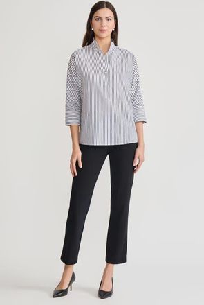 Ming Wang Pinstripe Dolman Sleeve Cotton Blouse in Black/white at Nordstrom, Size X-Large