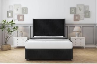 Comfort Beds Ayla Naples Divan Base No Drawers - 54 Wingback-Footboard in Black | Size: Small Double