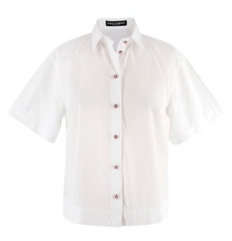 Dolce & Gabbana White Cotton Poplin Shirt with Pink Crystal Buttons Size XS