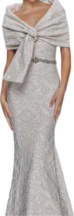 Terani Couture Off The Shoulder Gown With Wrap In Champagne