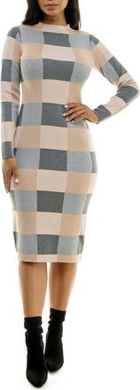 Nina Leonard Jacquard Long Sleeve Sweater Dress in Grey/Tan Multi at Nordstrom Rack, Size X-Large