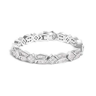 House of Brilliance 14K White Gold 8 5/8ct Cttw Princess and Baguette Diamond Geometric Twist Link Bracelet at Nordstrom