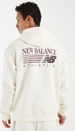 New Balance felpa con cappuccio in pile con grafica, bianco sporco