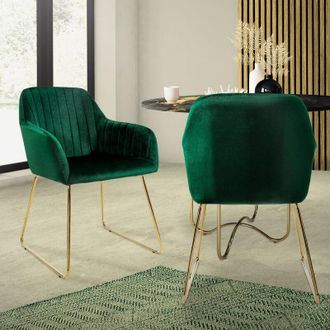 ML Design Ml-design - Juego De 2x Sillas De Comedor Verdes Asiento Ergon&oacute;mico Acolchado Tapizado De Terciopelo, Patas De Metal Dorado Sill&oacute;n De Dise&ntilde;o Moderno P