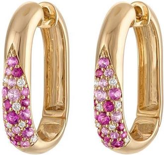 Eden Presley Glitter Elongated Huggie Hoop Earrings in Yellow Gold - Pink at Nordstrom