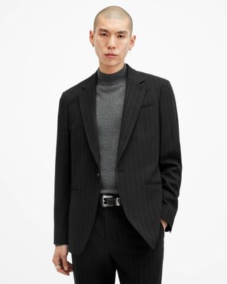 AllSaints Polyester Heddon Relaxed Fit Pinstripe Blazer, Size: 38
