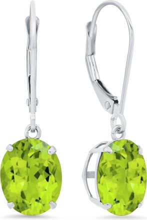 MAX + STONE 925 Sterling Silver 8x10mm Oval Gemstone Leverback Dangle Earrings