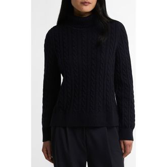 Barbour Ambleside Cable Knit Turtleneck Sweater in Navy at Nordstrom, Size 10