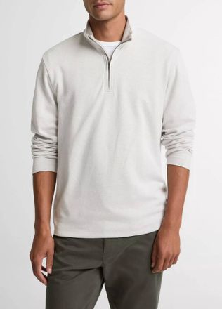 Vince Double-Face Cotton-Blend Quarter-Zip Pullover Sweatshirt In Off White/jet