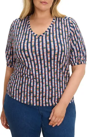Nic+Zoe Elbow Sleeve V-Neck T-Shirt in Indigo Multi at Nordstrom, Size 2X