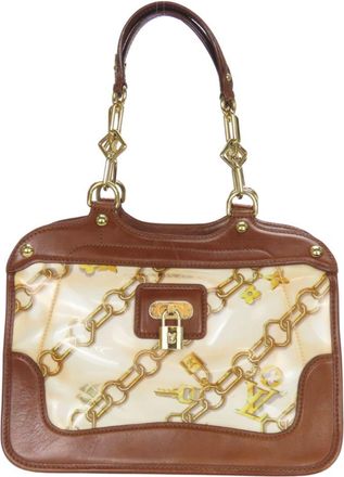 Louis Vuitton Blanc Brown White Leather Vinyl Tote Bag (Pre-Owned)