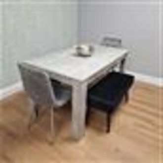 Kosy Koala Wooden Grey Dining Table Set with 2 Grey Chairs and 2 Blak Benches Modern Dining Furniture