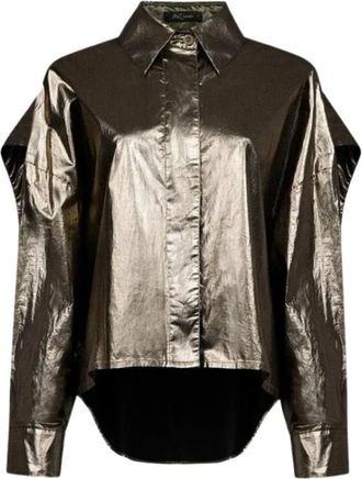 Mes Demoiselles... Gouden Gecoate Katoenen Blouson Shirt - Dames - Casual Overhemden - Groen - M - Katoen - Overhemden