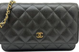 Chanel Black Grained Calfskin Chain/Shoulder Wallet (Pre-Owned)