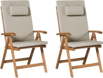 Beliani Beliani - Rustic Set of 2 Garden Chairs Light Acacia Wood Folding Taupe Cushions Java Premium