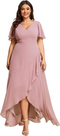 Ever-pretty Women Plus Size Bridesmaid Dress Chiffon Asymmetric Ruffle Sleeves Dusty Rose 24