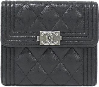 Chanel Black Grained Calfskin Wallet (Tri-Fold) (Pre-Owned)