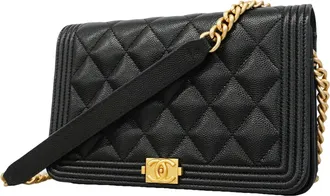 Chanel Black Grained Calfskin Chain/Shoulder Wallet (Pre-Owned)