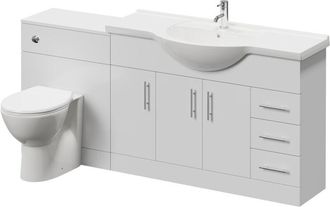Alexander James Alexander James Cento Gloss White 1800mm 3 Door Vanity Unit Toilet Suite - 1800mm - Chrome 96mm Knurled Bar HandleJames Toilet Pan and Seat
