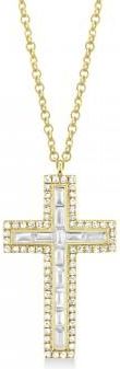 Allurez Diamond Baguette Cross Pendant Necklace 14k Yellow Gold (0.31ct)