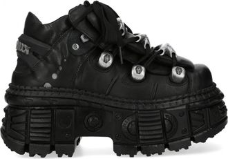 New Rock M-OVERZ106B-C1 Metallic Chunky Zwarte Leren Gothic Enkellaarsjes