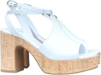 Nero Giardini Leren sandalen met kurken hak - Dames - Sandalen met hakken - Wit - 40 EU - Leer - Schoenen